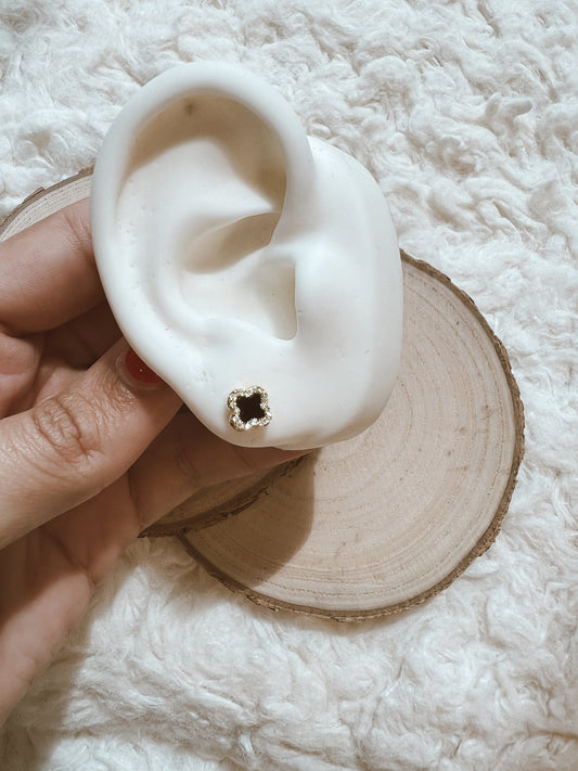 Flower Black Earrings 925